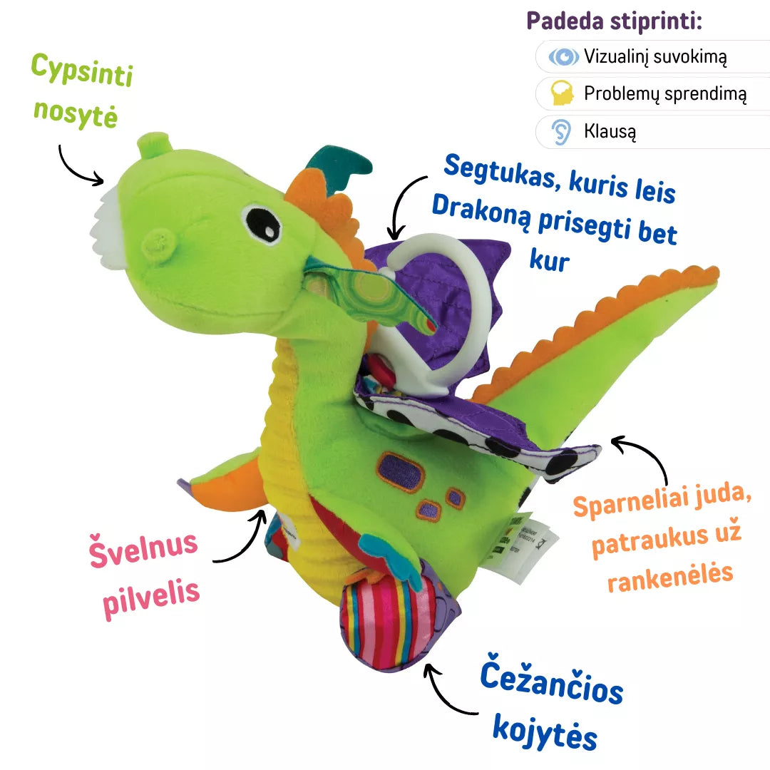Pakabinamas lavinamasis kūdikio žaislas „Drakonas“ (plasnoja sparnais)