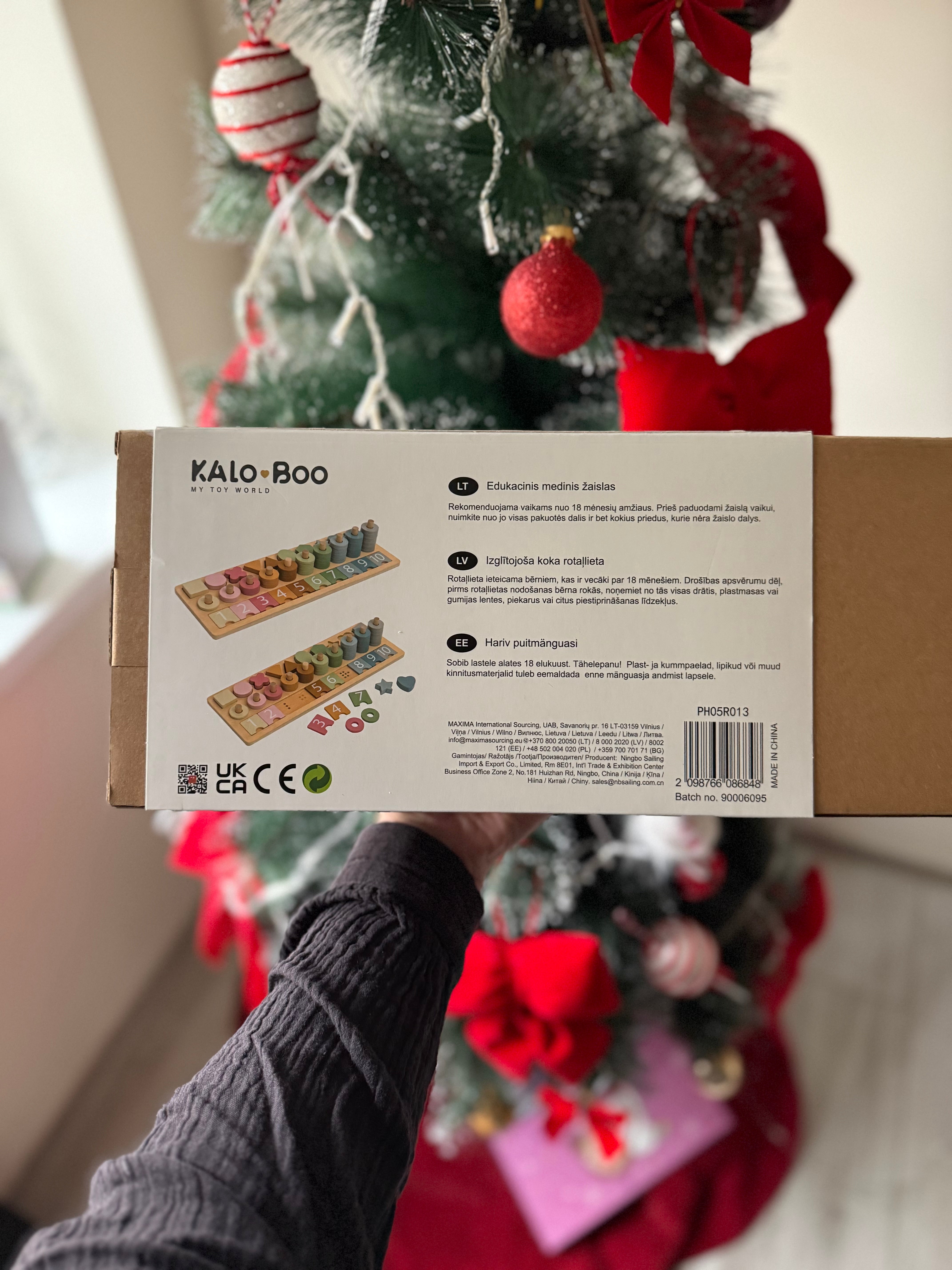 KALO BOO 3 in 1 Medinė Lavinamoji Dėlionė – Skaičiukai, Formos ir Žiedai (18+ mėn.)