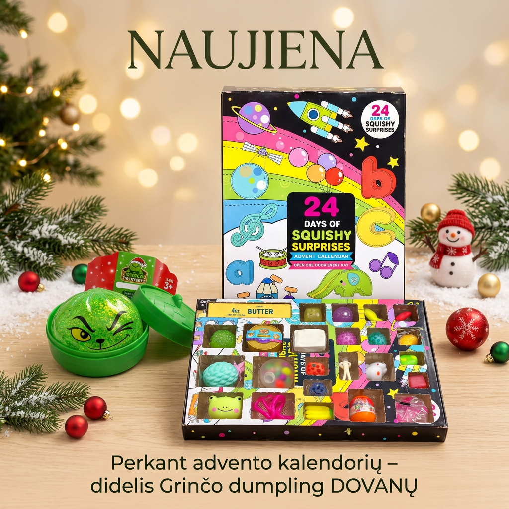 24 staigmenų squishy advento kalendorius ir didelis žalias Grinčo dumpling dovanų